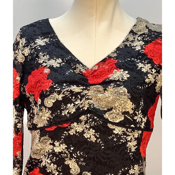 Y2K Babydoll Top Womens M (est) Black Red Rose Lace Sheer Fairy Whimsy Goth - Picture 4 of 7